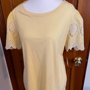 Talbots Petite Large Yellow T-shirt with Lace Sleeves